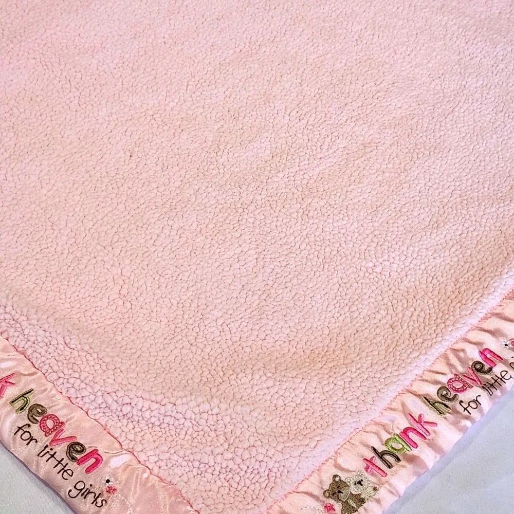 Carters Child of Mine Thank Heaven for Baby Girls Sherpa Pink Satin Blanket